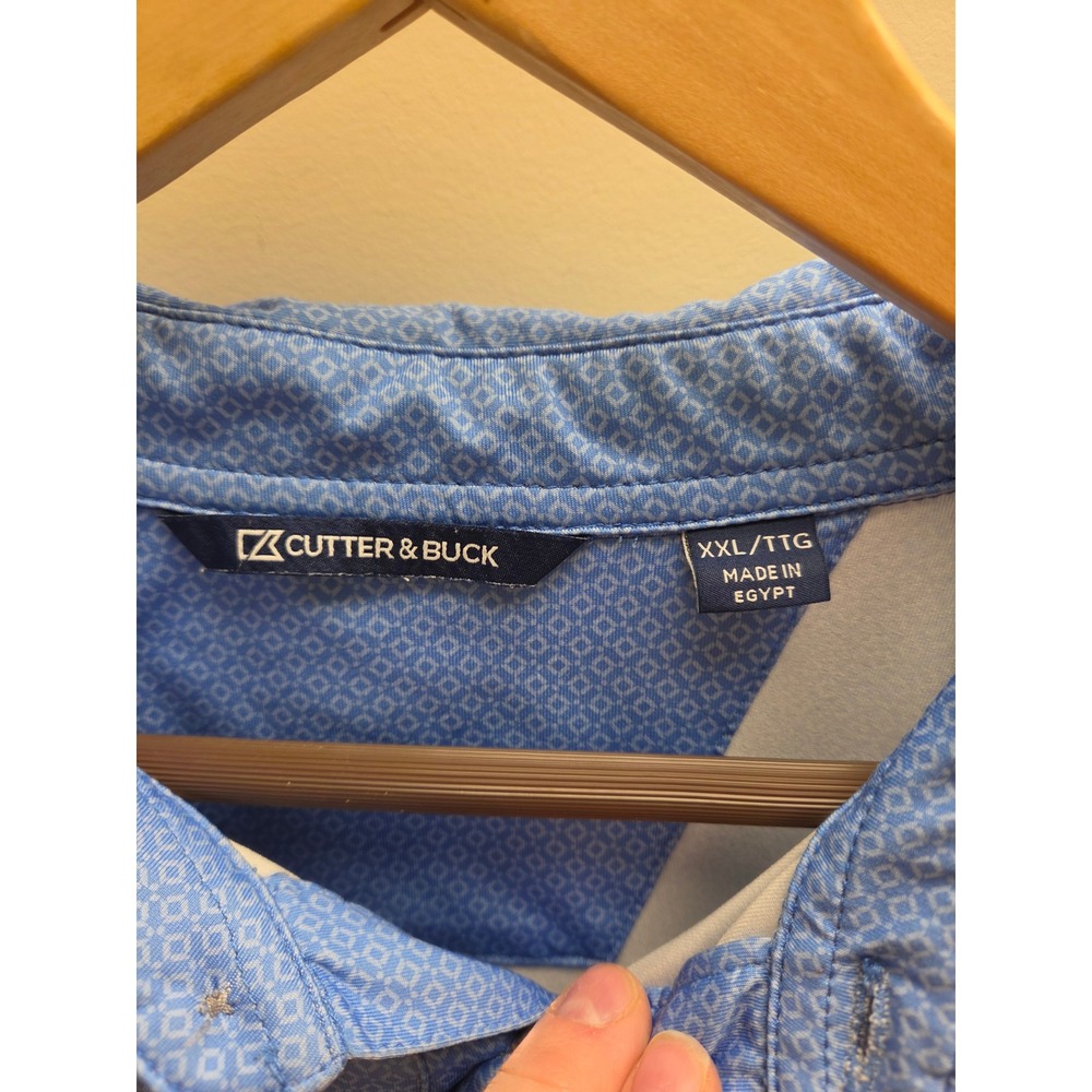 Cutter & Buck Mens XXL‎ Blue Geometric Polo Shirt NIAAA Logo Recycled Stretch - Picture 3 of 8